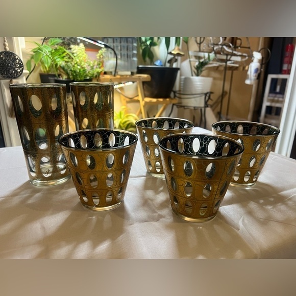 Culver 22k gold highball and low ball glasses set of 6 vintage - Picture 3 of 9